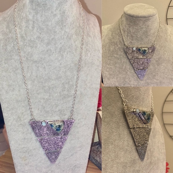 K2 Azurite & Larimar Gemstone Handmade BIB Statement Necklace - Picture 4 of 8